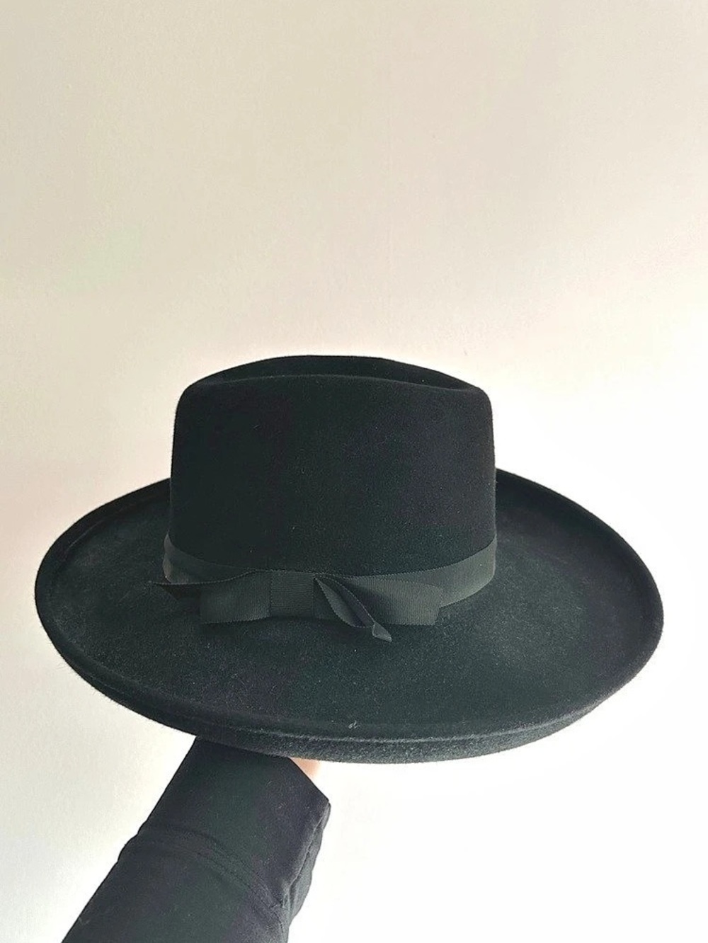 Vintage André Black Fur Felt Wide Brim Fedora Canadian Hat Montreal Bow Women's